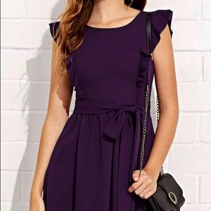 Flounce Trim Cut Out Hem Dress - Medium - Purple